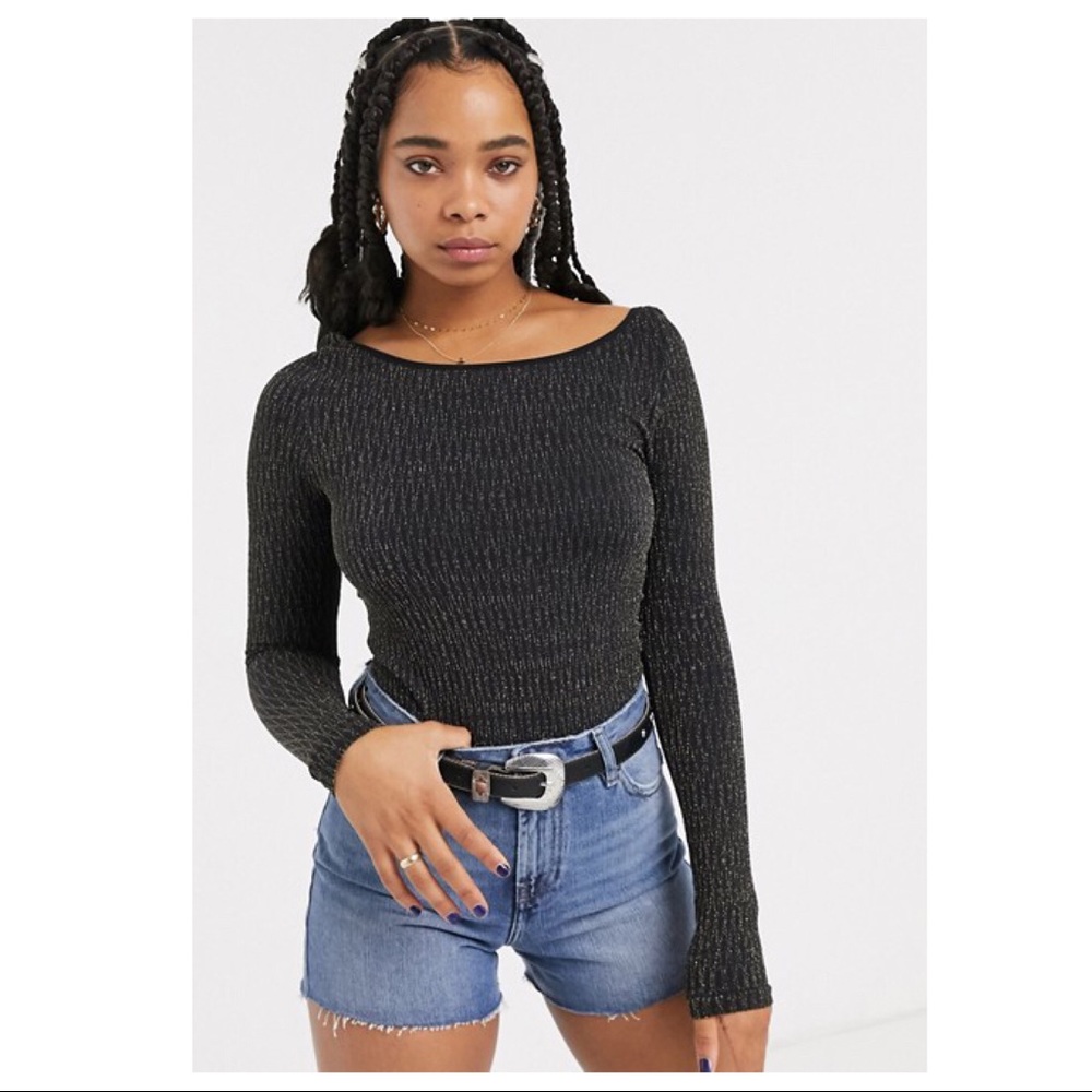 FREE PEOPLE BOHO GOLD SPARKLE BODYSUIT TOP A2C - Picture 6 of 15